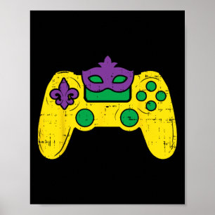 Poster Contrôleur de jeu vidéo Gamer E sports Mardi Gras 