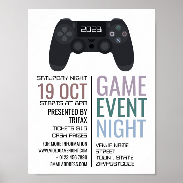 Poster Contrôleur de jeu, Video Gamer Evénement Publicité (Devant)