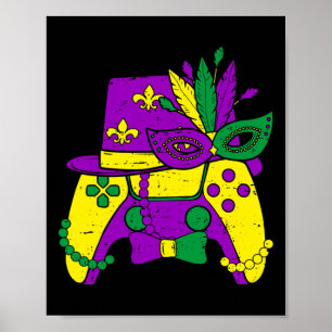 Poster Contrôleur de jeu vidéo Mardi Gras Jester Casquett