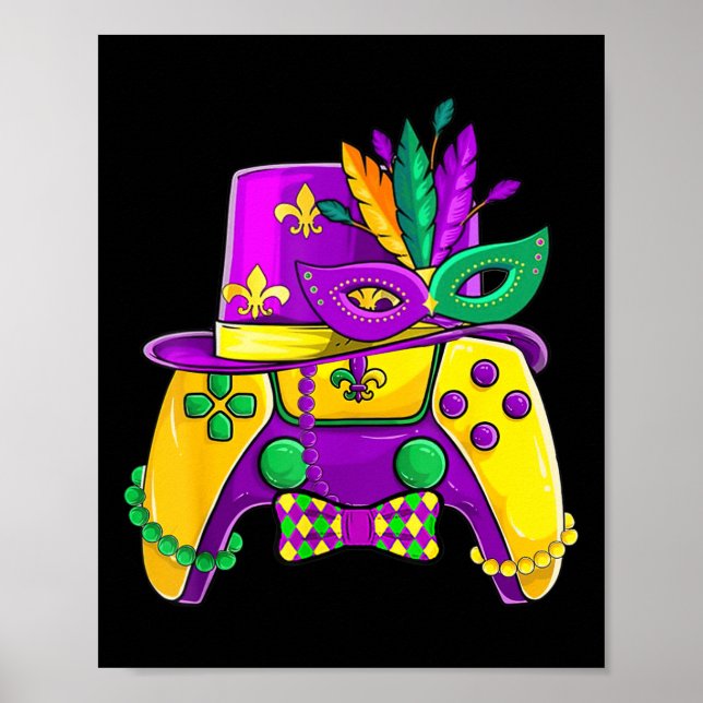 Poster Contrôleur de jeu vidéo Mardi Gras Jester Casquett (Devant)
