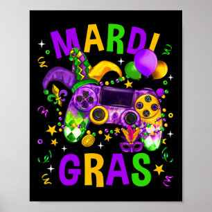 Poster Contrôleur de jeu vidéo Mardi Gras Jester Casquett