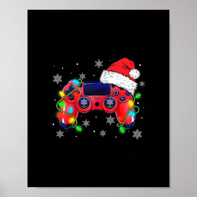 Poster contrôleur de jeu vidéo noël santa hat gamer bo (Devant)