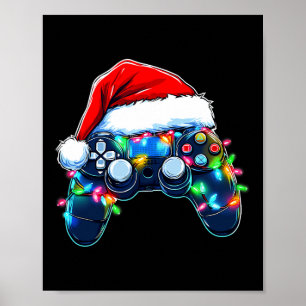 Poster Contrôleur de jeu vidéo Noël Santa Hat Gamer Bo