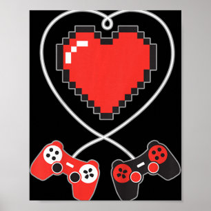 Poster Contrôleur de jeu vidéo pour enfants Coeur Pixel A