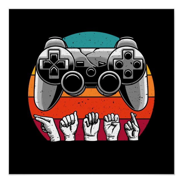 Poster Contrôleur de jeu vidéo Retro Video Gamer (Devant)