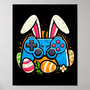 Poster Contrôleur de jeu vidéo vintage Lapin de Pâques Jo