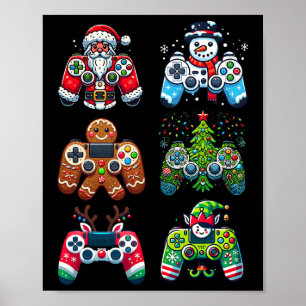 Poster Contrôleurs de jeux de Noël Père Noël Elf Xmas Chr