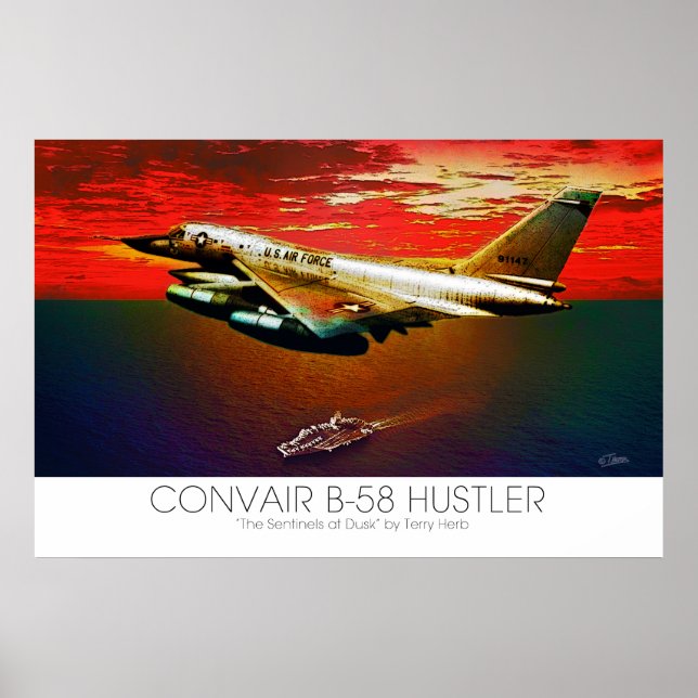 Poster Convair B-58 Hustler Supersonic Jet Vol @ Dusk (Devant)