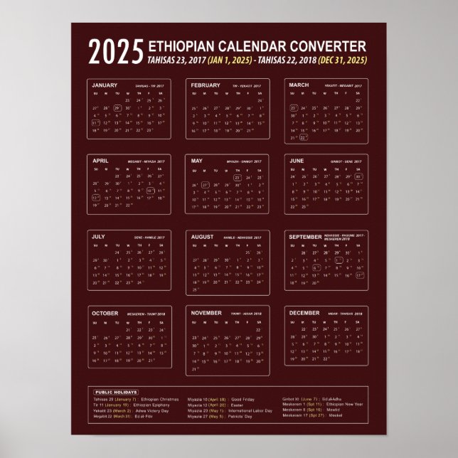 Poster Convertisseur calendrier éthiopien 2025 (Devant)