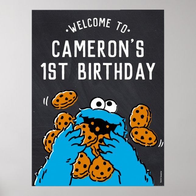 Poster Cookie Monster 1er anniversaire Bienvenue (Devant)