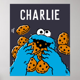 Poster Cookie Monster mangeant tous les cookies