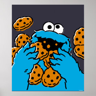 Poster Cookie Monster mangeant tous les cookies