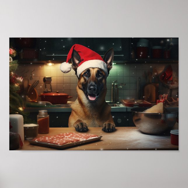 Poster Cookies de Noël Malinois Belge Festive (Devant)
