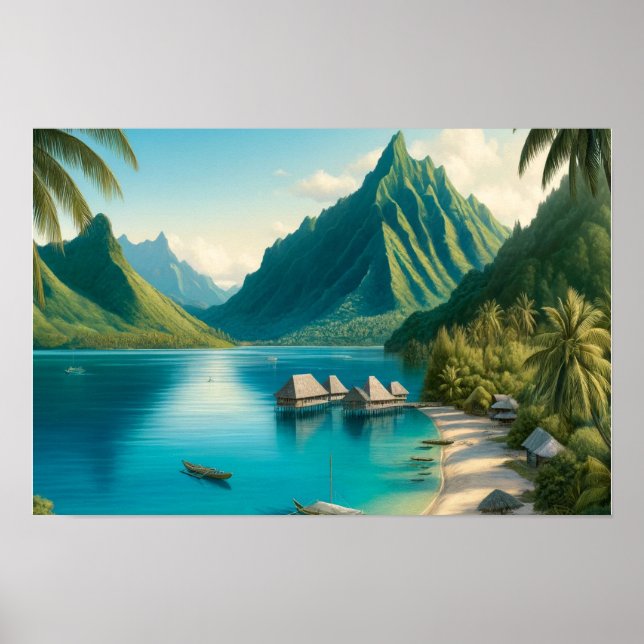 Poster Cook's Bay, Moorea, Polynésie française Aquarelle (Devant)