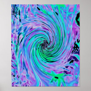 Poster Cool Abstrait de chaux vert et violet floral