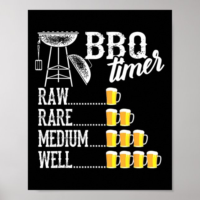 Poster Cool Bbq Timer Raw Rare Medium Well Funny Beer Dri (Devant)