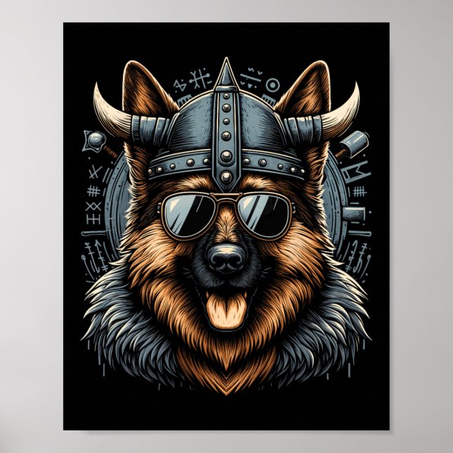 Poster Cool berger allemand chien viking style art Christ (Devant)