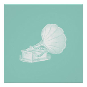 Poster Cool blanc vintage de phonographe de vert de mer