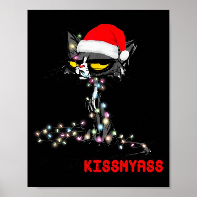 Poster Cool Cat Hat Merry Kiss My Christmas  (Devant)