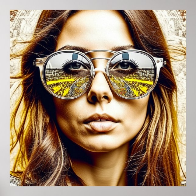 Poster Cool Chick avec la réflexion d'un festival de musi (Devant)