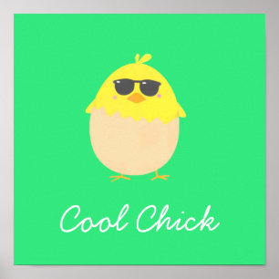Poster Cool Chick funky Pâques jaune poussin