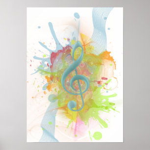 Poster Cool colourful watercolour splatters music notes