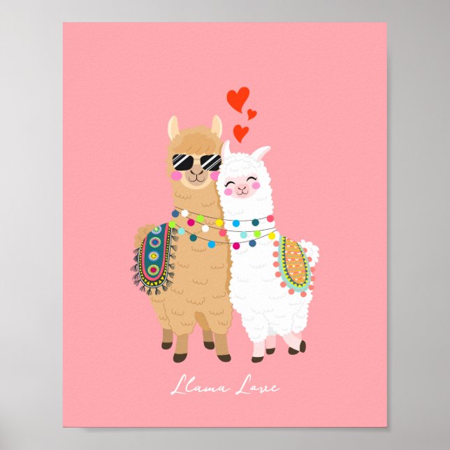 Poster Cool Cute Llama Couple amoureux (Devant)