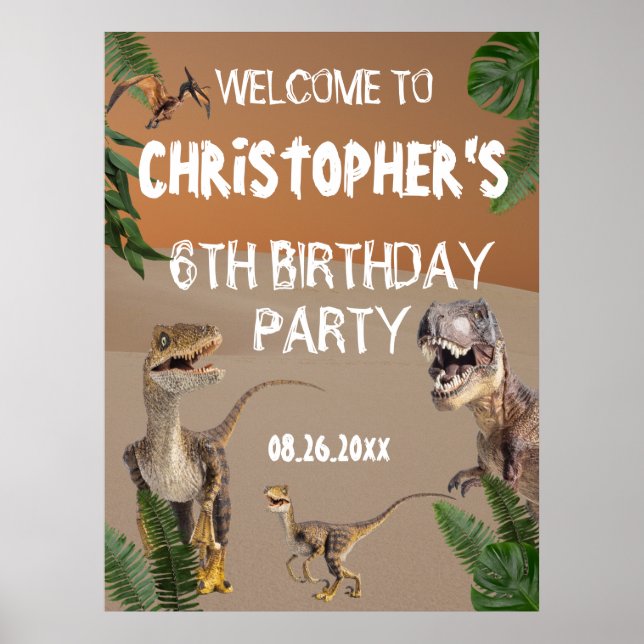 Poster Cool Dinosaures fête d'anniversaire bienvenue (Devant)