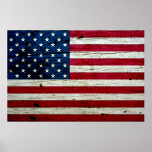 Poster Cool Distressed American Flag Wood Rustic
