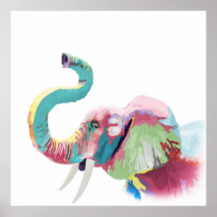Poster Cool génial éléphant coloré et branché