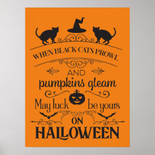 Poster cool Halloween chats noirs fête poème