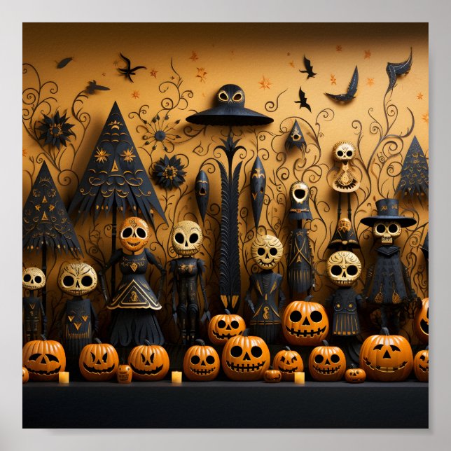 Poster Cool Halloween Citrouilles Motifs sans couture et  (Devant)