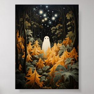 Poster Cool Halloween Fantôme Blanc Dans Une Belle Forêt