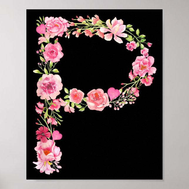 Poster Cool Initial Alphabet Monogram Flowers Floral Lett (Devant)