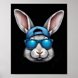 Poster Cool Jour de Pâques Visage de lapin avec Sungles H