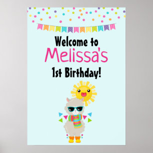 Poster Cool Llama et souriant Kawaii Anniversaire du sole