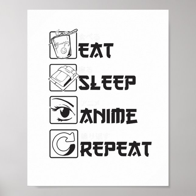 Poster Cool Manger Sleep ANIME Répéter Funny Icône Japona (Devant)
