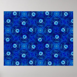 Poster Cool, modern digital art of blue evil eye pattern