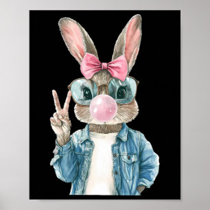 Poster Cool Pâques Bunny Blow Bubble Gomme Rabbit chasse