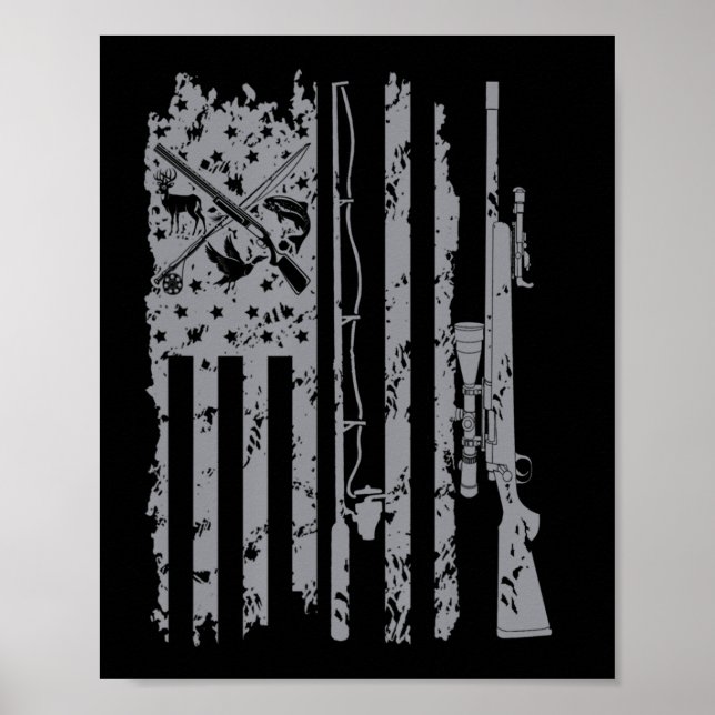 Poster Cool Pêche Rod Chasse Rifle Drapeau américain Cade (Devant)
