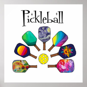 Poster Cool Pickleball Paddle Sports Rainbow