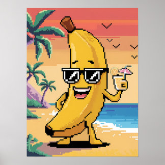Poster Cool Pixel Banana en vacances