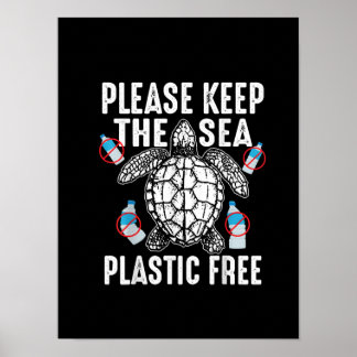 Poster "Cool Please Keep Sea Plastic Free Funny Turtle