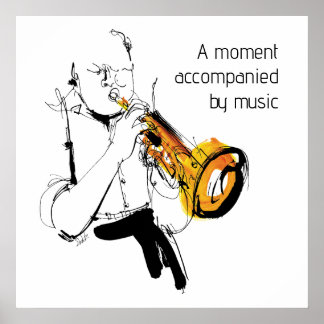 Poster Cool Retro Man Playing Trumpet - Jazz Music Art