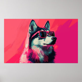 Poster Cool Siberian Husky dog with sunglasses