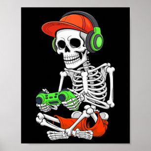 Poster Cool Skeleton Gamer Vidéo Jeu Halloween Hommes Tee