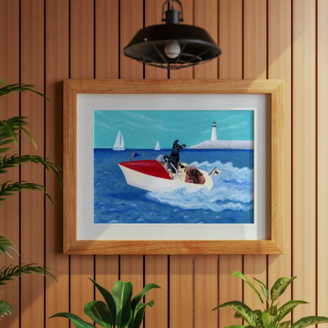 Poster Cool Summer Labradors Peinture (Cool Summer Labradors Poster for Labrador Owners, Summer House and Beach House.  Whimsical Lab Art.)