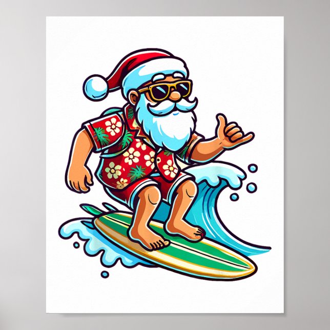 Poster Cool Surfing Santa Christmas In July Summer Beach  (Devant)