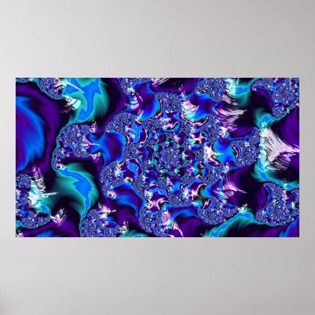 Poster Cool Trippy Purple Blue Spiky Pinwheel Fractals (Devant)