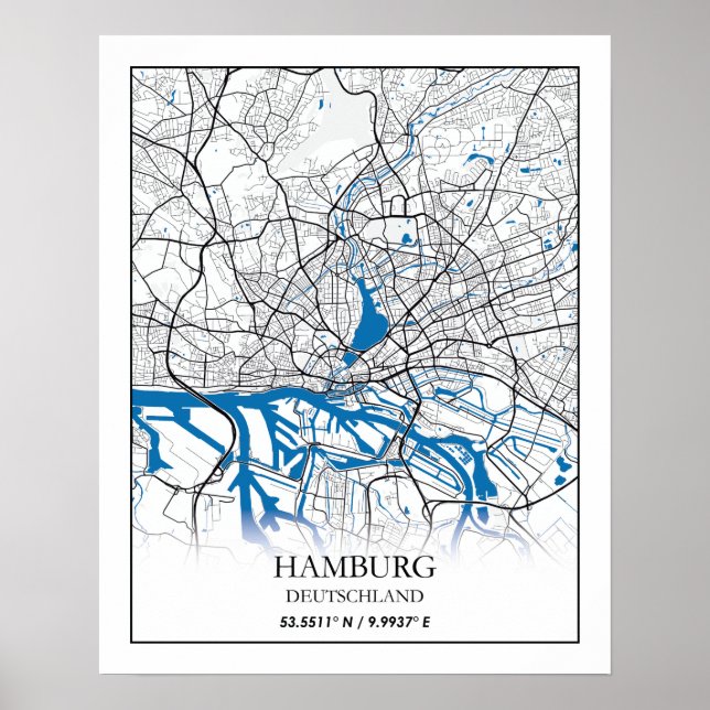 Poster Coordonnées de la carte de la ville de Hambourg Al (Devant)